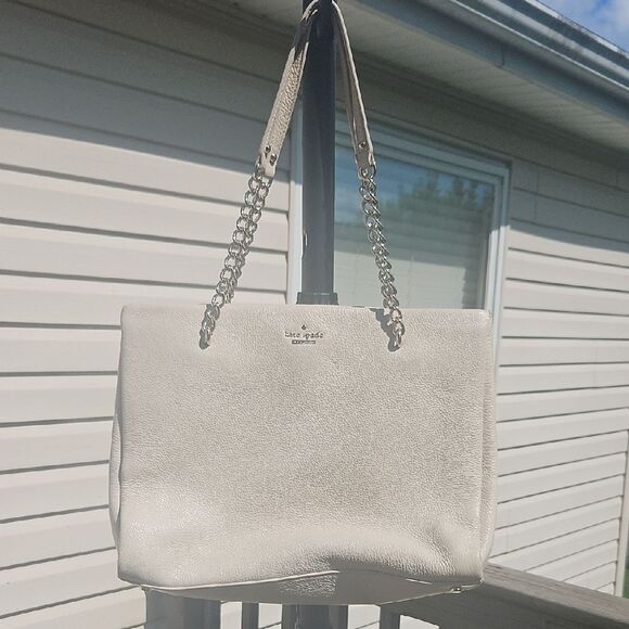 Kate Spade Pebbled Leather Shoulder Bag Cream Chain Strap - Picture 1 of 12